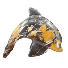 Vintage Hand Polished Marble Heavy Dolphin Figurine Animal Brown Multicolor Vtg picture