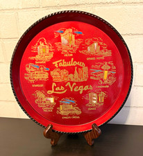 60s VTG Fabulous Las Vegas Souvenir Tray~Lacquerware~Casino Decor~Barware~MCM picture
