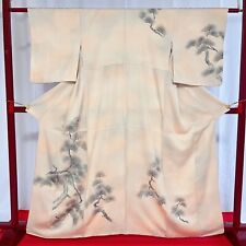 Japanese Kimono 'HOUMONGI' Silk/ Orange/White/Pine/Japanese tradition/ picture