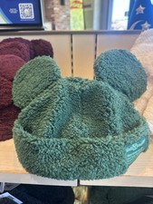 Disney Parks 2026 WDW Mickey Mouse Ears Sherpa Fleece Beanie Green Winter Hat picture