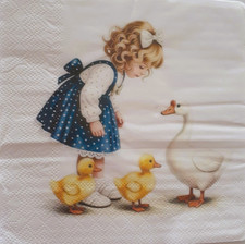 2 individual Paper Decoupage NAPKINS - GIRL AND GEESE 1 MOTIF picture