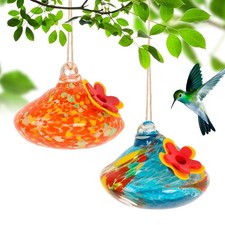 2 Pcs Blown Glass Hummingbird Feeder for Outdoors Hanging, Ant & Bee Resistan... picture
