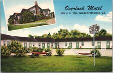 CHARLOTTESVILLE, Virginia Postcard OVERLOOK MOTEL Hwy 250 Roadside Linen c1950s picture
