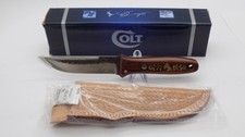 Colt Hammered Steel Knife Wood Handles CT340 Hunting Scrollwork w/Sheath NIB picture