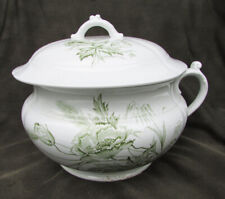 Chamber Pot Maine K.T.&K. porcelain green transferware & lid excellent big 10