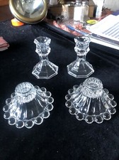 Clear (2 pair) cut Glass Candle Holders hobnail classic. Chip free picture