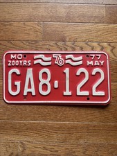 Vintage 200 Years Bicentennial 1976 Missouri License Plate Red 1977 May GA8 122 picture