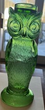 Vintage Emerald Green Owl Figurine 11-3/8” Tall picture