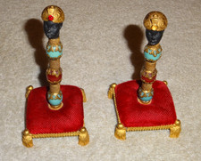 Vintage Antique Florenza Blackamoor Pen SET 2 astonishing Head ORNATE BASE STAND picture