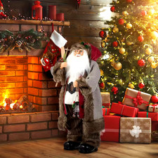 32 in. H Oversized Faux Fur Christmas Woodland Santa Figurine  picture