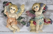 (2) Vintage Hand-Painted Resin Cherub Angel Figurines Refrigerator Magnets picture