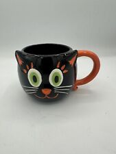 Halloween Black Cat Retro 50s Style Mug/Cup Orange Accents Assemblages TAG  picture