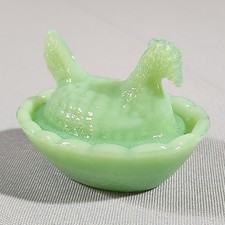 Jadeite Jadite Green Glass Miniature Hen on Nest Salt Cellar Trinket Dish picture