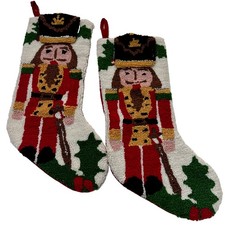 Pier One Imports Christmas Stocking Nut Cracker Hooked Rug Texture 2 Peice picture