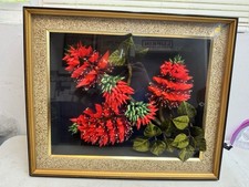 Large Vintage Okinawa Japan Deigo Flower Felt Shadow Box Art Handmade 20x24 picture