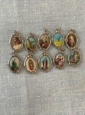 Lot of 10 Religious Medals Pendants Charms, Virgin Mary, Guardian Angel, Jesus, picture