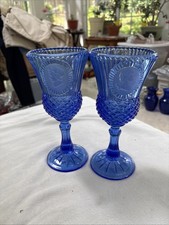 Vintage 1976 Avon Fostoria Cobalt Blue George & Martha Washington Goblet Pair Se picture