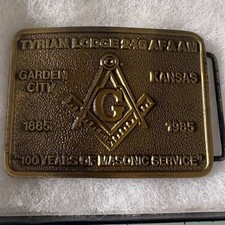 Vintage Tyrian Lodge 246 Masonic Centennial Belt Buckle Garden City Kansas 1985 picture