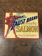 Original Vintage Sockeye Salmon Label, Faust Brand Anacortes WA, Red Devil AR4 picture