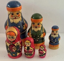 2 Sets VTG Russian Nesting Dolls 3-Woodsman and 3-Girl Dolls picture
