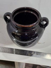 Vintage Dark Brown Glazed Stoneware Bean Pot Crock Dual Handles USA Made 6.5