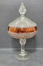 Vintage Indiana Glass Ruby Red Diamond Point Pedestal Covered Compote  picture