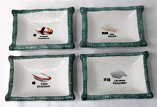 Vtg Japanese Ceramic Sushi Dipping Dishes - Set of 4 Green Bamboo Sashimi Menu picture