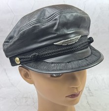 Vintage Harley Davidson Leather Captains Hat Cap Mens Large Henschel 1990s USA  picture
