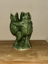 Vintage - Green Ceramic 3 Three Dancing Hugging Frogs Vase - Made in Japan picture