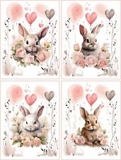 VALENTINE BUNNY ROSE VINTAGE VICTORIAN WATERCOLOR 8 GLOSSY BLANK CARDS picture