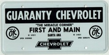 Santa Ana California Guaranty Chevrolet RARE Vintage Dealer License Plate Insert picture