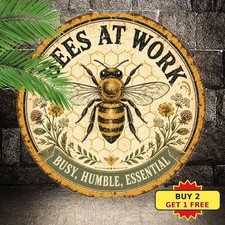 Honey Bees Themed Round Signs Decor Metal Tin Sign Farmhouse Plaque 8x8 picture