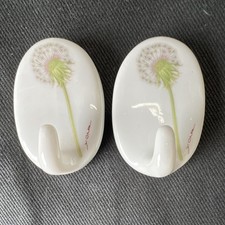 2 Pack vintage botanical porcelain wall hooks.  Dandelion.  Y. Ohta, Japan picture