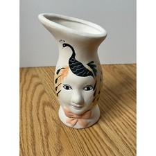 Hand-Painted 6” Ceramic Peacock Mask Face Vase Design Unglazed picture