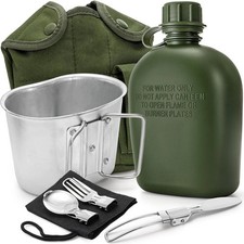 Stainless Steel WWII US Army Canteen Water Bottle Military Canteen Kit 1QT with picture