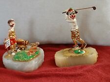 SET OF 2  RON LEE SIGNED GOLFING CLOWNS ON MARBLE 1981,1991 SIGNED picture