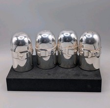 Set of 4 Vintage Silver Plated Belt Buckle Salt & Pepper Shakers Plastic Liners picture