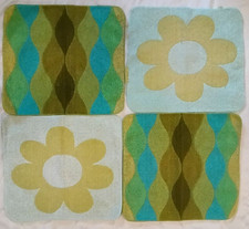 VTG Canon Royal Groovy Blue Green Flower Power Washcloth Lot of 4 60s READ picture