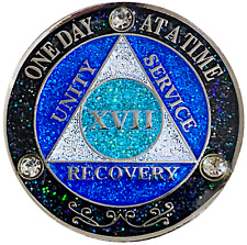 AA 17 Year Crystals & Glitter Medallion, Silver, Blue Color & 3 Crystals picture
