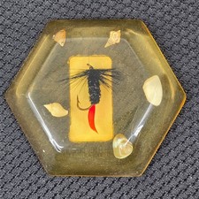 VTG Olde Village Originals Lucite Paperweight with Fly Fishing Lure picture