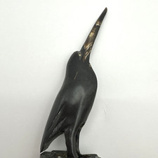 VTG Hand Carved Horn Bird with Long Beak Figurine Buffalo Horn Mid-Century Art picture