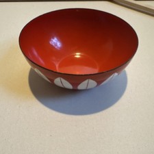 Cathrineholm Lotus Orange/White Enamel Bowl, Mid-Century Modern Norway Set of 3  picture