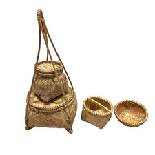 Traditional Indonesian Mini Baskets Figurines Hand Woven Bamboo Brown picture