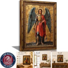 16x24in Saint Michael the Archangel Canvas Art - Vintage Gold Framed Beauty picture