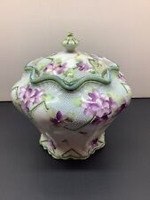Vintage Moriage Purple Floral 8 Sided Tea Jar W/ Lid Nippon? Hand Painted REPAIR picture