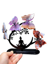 Natural Mixing Quartz Carved Butterfly Skull Reiki Crystal Decor gift 1pc picture