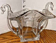 Duncan Miller Glass Figural Swan Clear Centerpiece, Bowl, or Planter Birds {C} picture