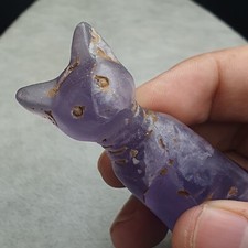 Antique Beautiful Carving Cat Figurine Amethyst picture