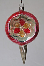 Antique VTG Glass DAISY Embossed Indent DROP Fluted Christmas Ornament Germany picture