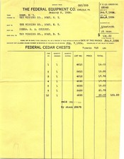 1924 Federal Equipment Co. Cedar Chests Billhead to Wiggins picture